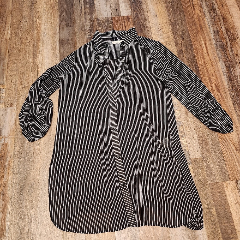 Soulmates Long Striped Button Down Sheer Top